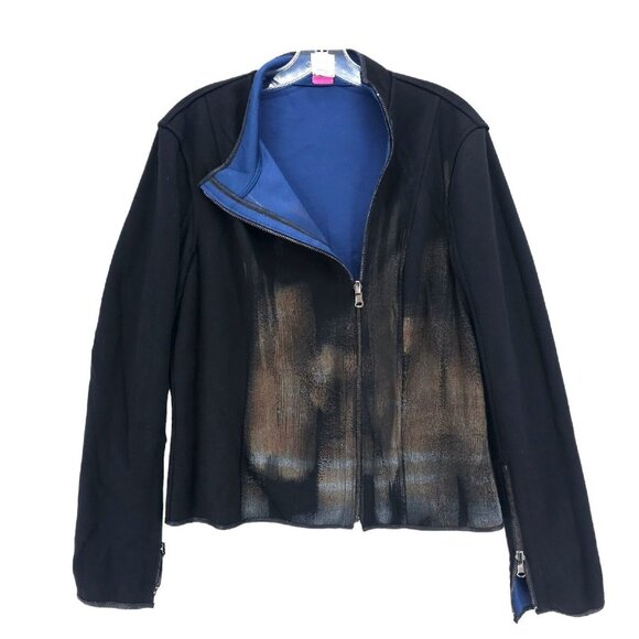 SAVE THE QUEEN Reversible Moto Jacket MADE IN ITALY Blue Black Asymmetric Zip XL - Picture 1 of 7